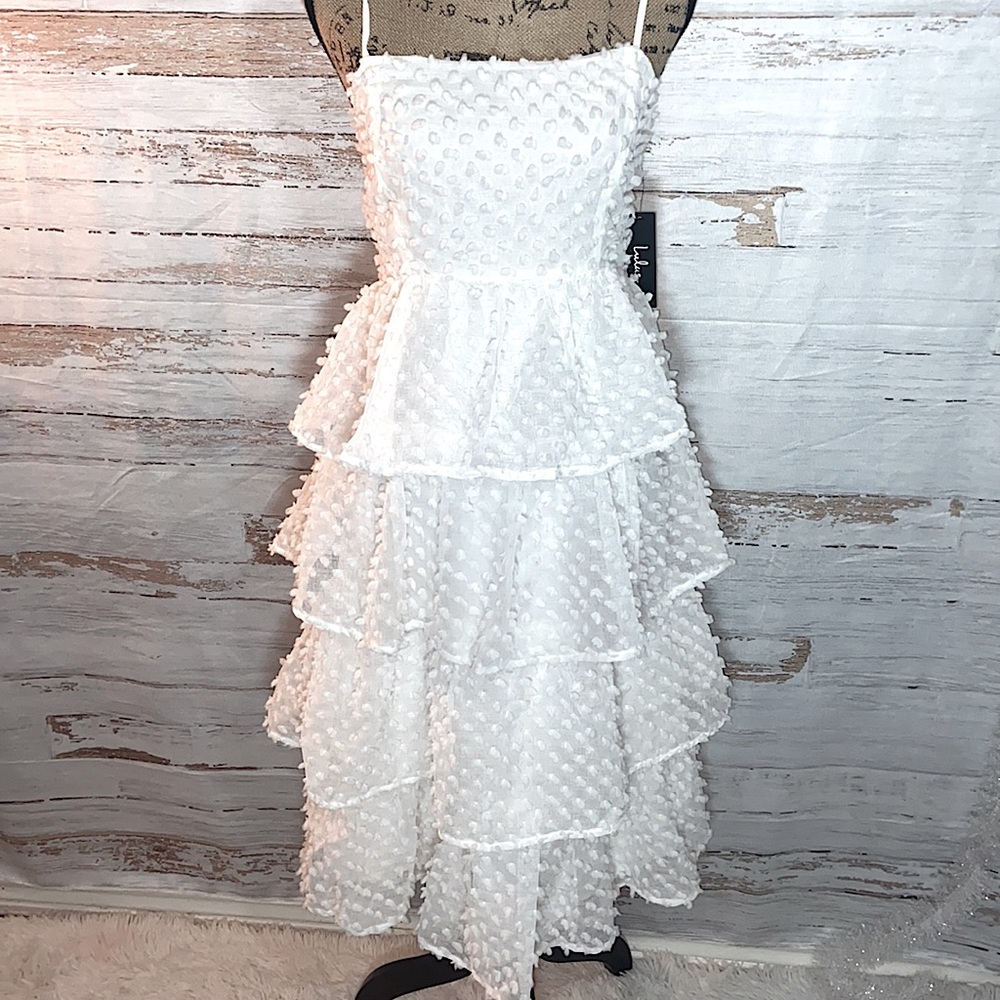 Lulu's White Ruffled Tiered Sleeveless Midi Dress XS